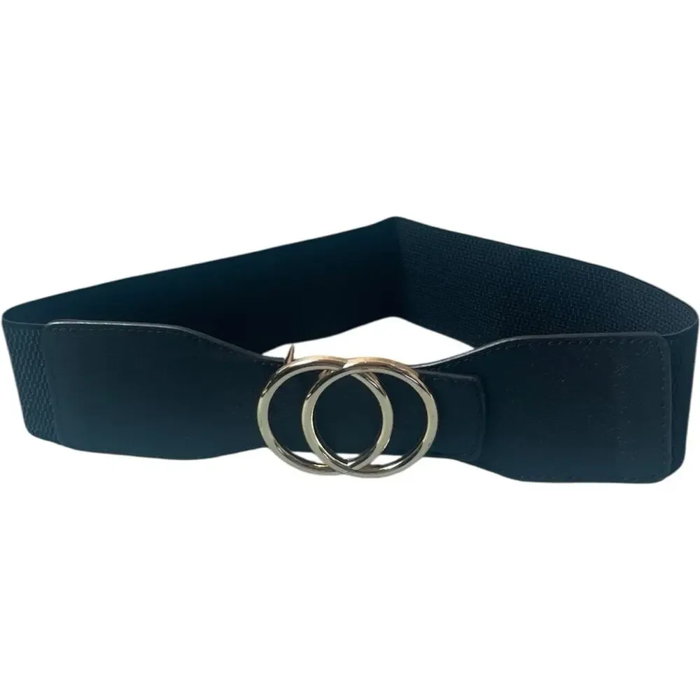 Black and Gold Double Buckle Elastic Cinch Belt